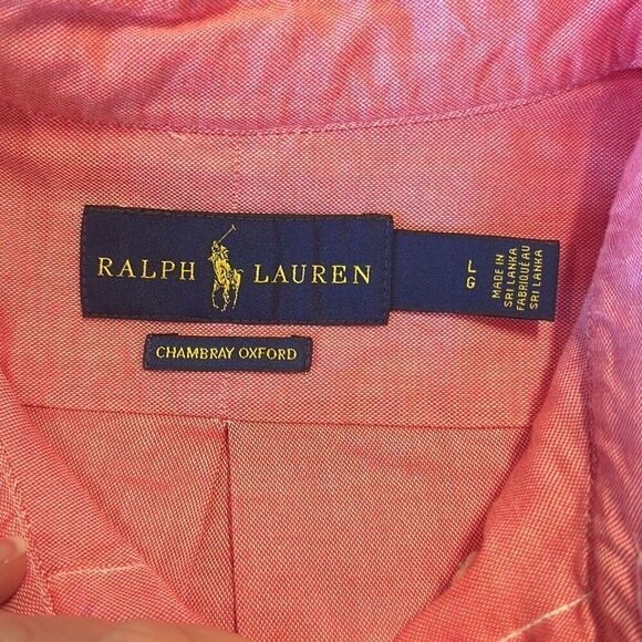 Ralph Lauren Chambray Oxford Cotton Dress Shirt Mens Size Large L Color Pony - Picture 5 of 8